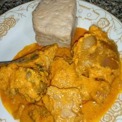 A picture of Ebiripo with college egusi and beef.
