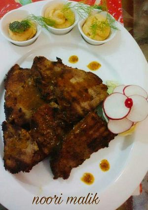 A picture of Grill_Beef_steak_with#chocolate_chilli_sauceAnd#Mashed_creamy_potato...