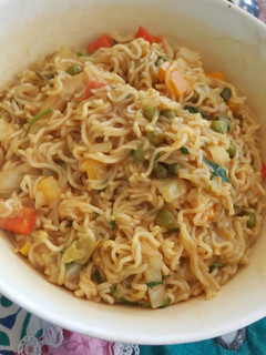 A picture of Maggi loaded with veggies.