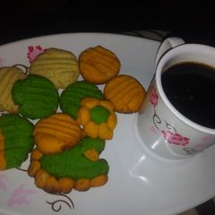 Coloured Cookies and Maltina A picture of Coloured Cookies and Maltina.