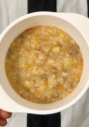 Foto resep Mpasi 8 bulan(Nasi, kacang hijau, wortel, tomat, hati ayam)