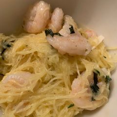 A picture of Spaghetti Squash and Shrimp.