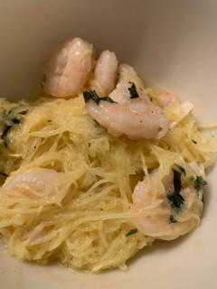 A picture of Spaghetti Squash and Shrimp.