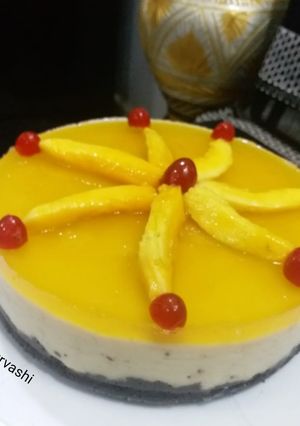 A picture of Mango cheese cake.