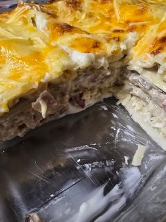 Una foto de Lasaña de setas, bacon y queso de cabra