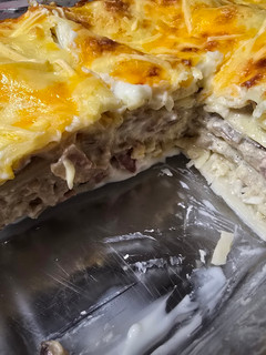 Una foto de Lasaña de setas, bacon y queso de cabra