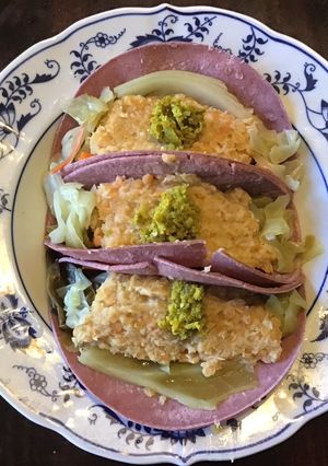 A picture of California Farm Red Lentils Cole Slaw Curtido Wrap.