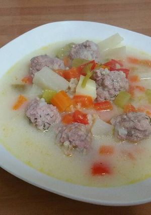 A picture of Ciorba: Romanian Vegetable and Meatball Soup.