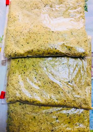 A picture of Falafel Dough and Freezing.
