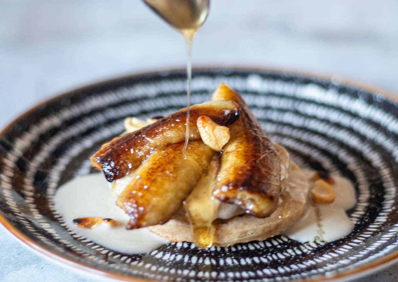 Pancake With Banana in coconut milk and roasted cashew nut