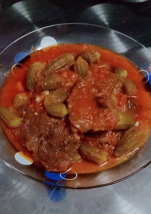 صورة لوصفة باميه باللحمه