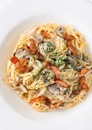 Foto resep Creamy Bacon & Mushroom Pasta
