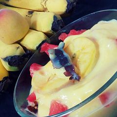 A picture of Fruits custard pudding.