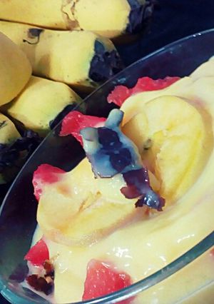 A picture of Fruits custard pudding.