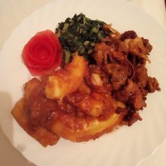 A picture of Matoke with beef fry.