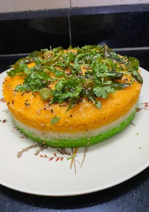 A picture of Tricolor rava dhokla.