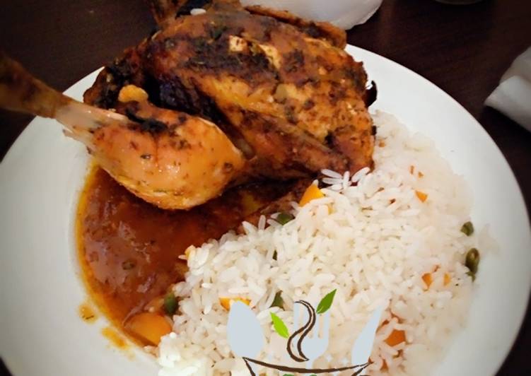 White rice with roasted chicken