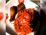 Easy Homemade Jollof Rice Served with Fried Chicken