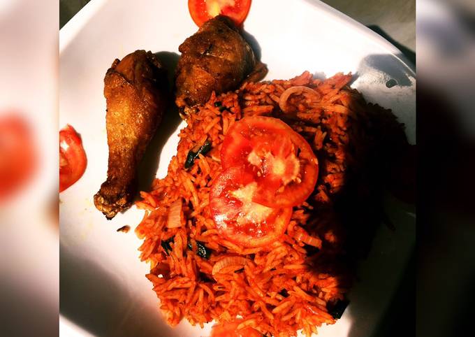 Easy Homemade Jollof Rice Served with Fried Chicken