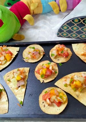 A picture of Masala papad | Sweet and sour Masala papad platter.