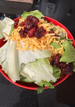 A picture of Cranberry cheese salad with copycat chick-fil-A avocado lime ranch dressing.