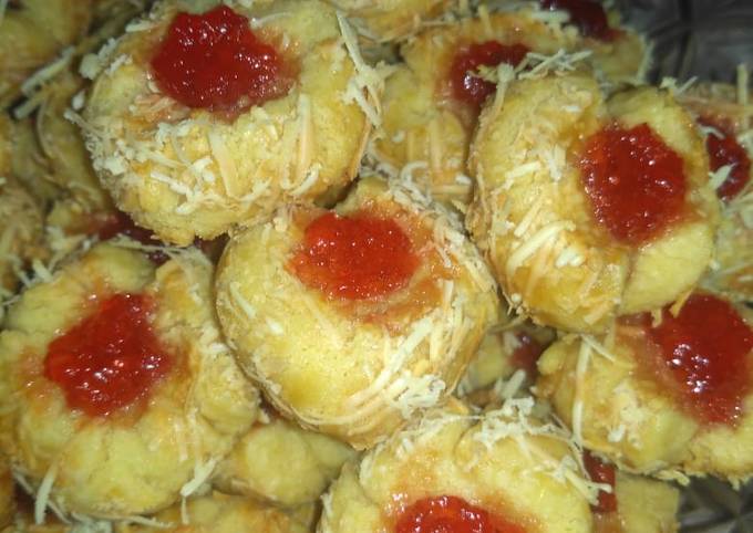 Strawberry cheese thumbprint cookies