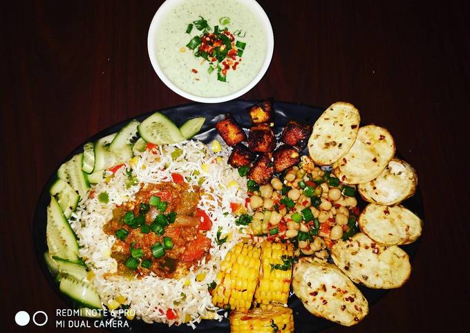 Steps to Prepare Quick Cottage Cheese Shalmargo with assorted veggiee sizzler