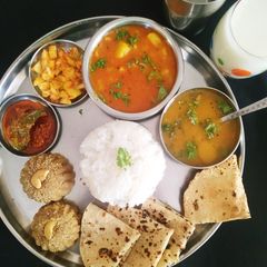 A picture of Gujarati feast for Ganesh Chaturthi.