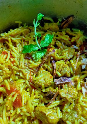 A picture of Soya Chunk Biryani.