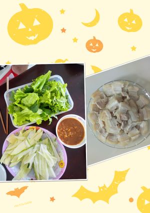 Hình của món Bánh tráng cuốn thịt heo chấm mắm nêm.
