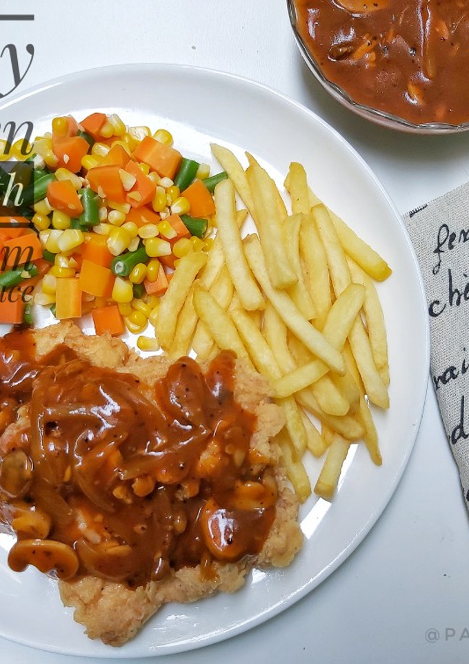 Foto resep Crispy Chicken Steak with Mushroom Barbeque Sauce