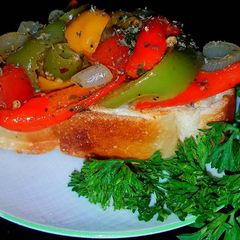 Mike's Garden Peperonata On Toasted French Bread A picture of Mike's Garden Peperonata On Toasted French Bread.