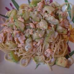 Une photo de Spaghettis aux courgettes et saumon
