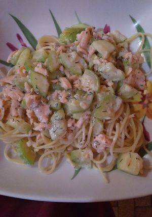 Une photo de Spaghettis aux courgettes et saumon