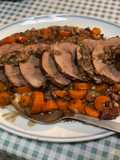 Marinated Wild Boar Roast with Carrots and Smoked Bacon