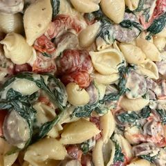A picture of Boursin & shells one pot pasta.