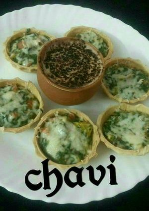 A picture of Eggless quiche with hot coffee.