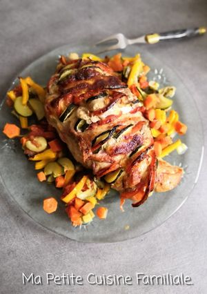 Une photo de Rôti de porc courgettes, tomates, mozzarella
