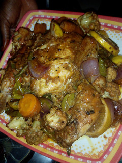 A picture of Cauliflower baked chicken.
