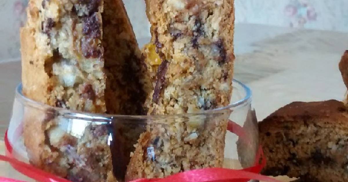 Candied peels dark choc almond & coconut Biscotti (without eggs) Recipe by Rachna Cookpad