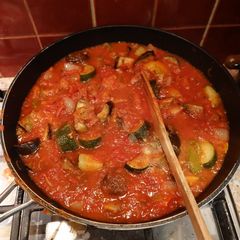 A picture of Roasted Mediterranean vegetable pasta sauce.