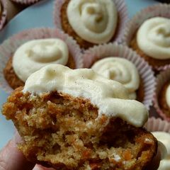 A picture of Vickys Carrot Cake Cupcakes, GF DF EF SF NF.