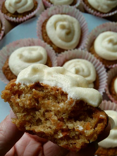 A picture of Vickys Carrot Cake Cupcakes, GF DF EF SF NF.