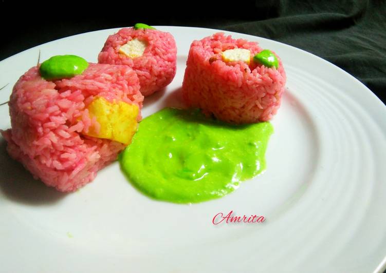 Recipe of Homemade Beetroot fried rice with Buttery Tofu