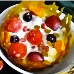 A picture of Fruity caremal bowl Cream Salad.