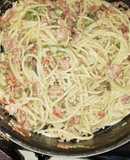 Pastas carbonara con vegetales