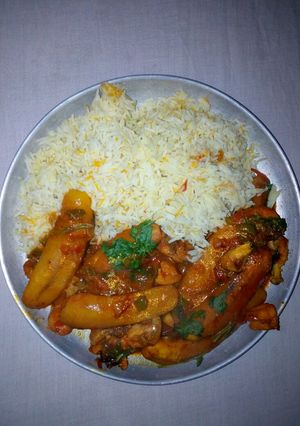 A picture of Carrot rice with matoke #myricedish.