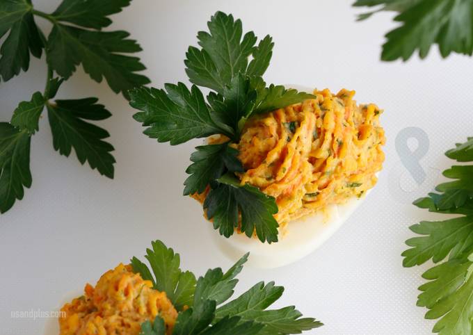 Carrot deviled eggs Recipe by Us&Plus - Cookpad