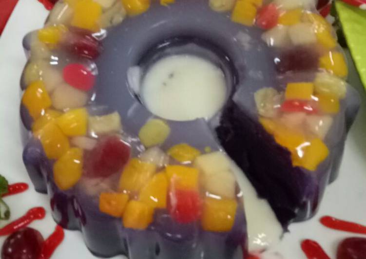 Puding ubi ungu mix fruit