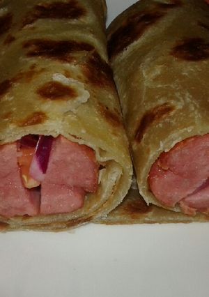 A picture of Chapati smokie wrap.